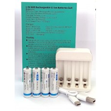 Акумулятори Li-Ion тип AA 1.5V 2200мАч (3300мВтч) з USB зарядним пристроєм 4 шт / комплект пальчикові батарейки ( Enexeed 4 шт AA 1.5V 2200 mАh )