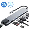 8 в 1 USB-C хаб адаптер Type-C 4K 30Hz конвертер Ethernet USB 3.0 USB C док-станція розгалужувач для ноутбука для Macbook Hub