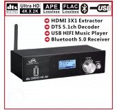 Аудіо конвертер з Bluetooth HDMI 3 x 1 ARC 4K/60fps аудіо декодер цифрового звуку SPDIF digital оптика коаксіальний DTS / AC3 відео ресивер в аналоговий тюльпани 5.1 ЦАП (UD951B black)